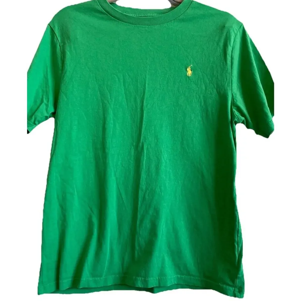 Polo Ralph Lauren Boys T-Shirt Green Large 14-16 Yellow Pony Short Sleeve Preppy